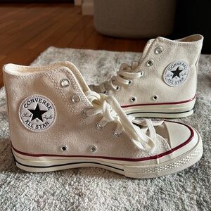 Converse Cream High Tops with Red Accents